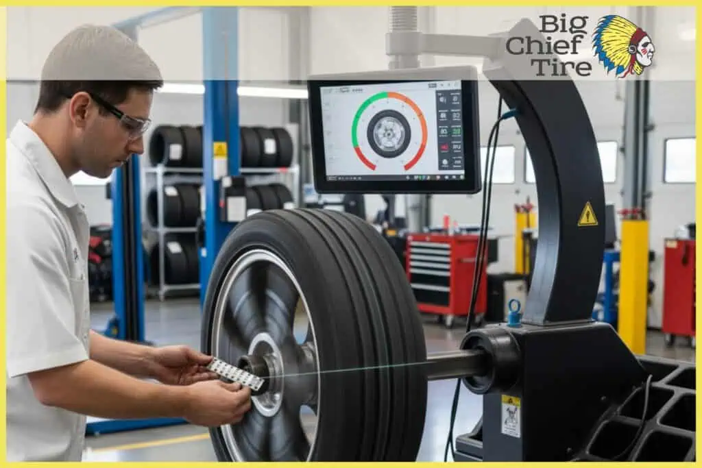 technician working on a tire