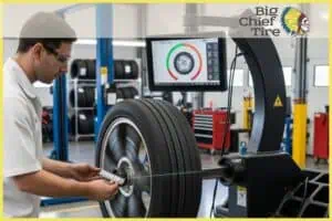 technician working on a tire